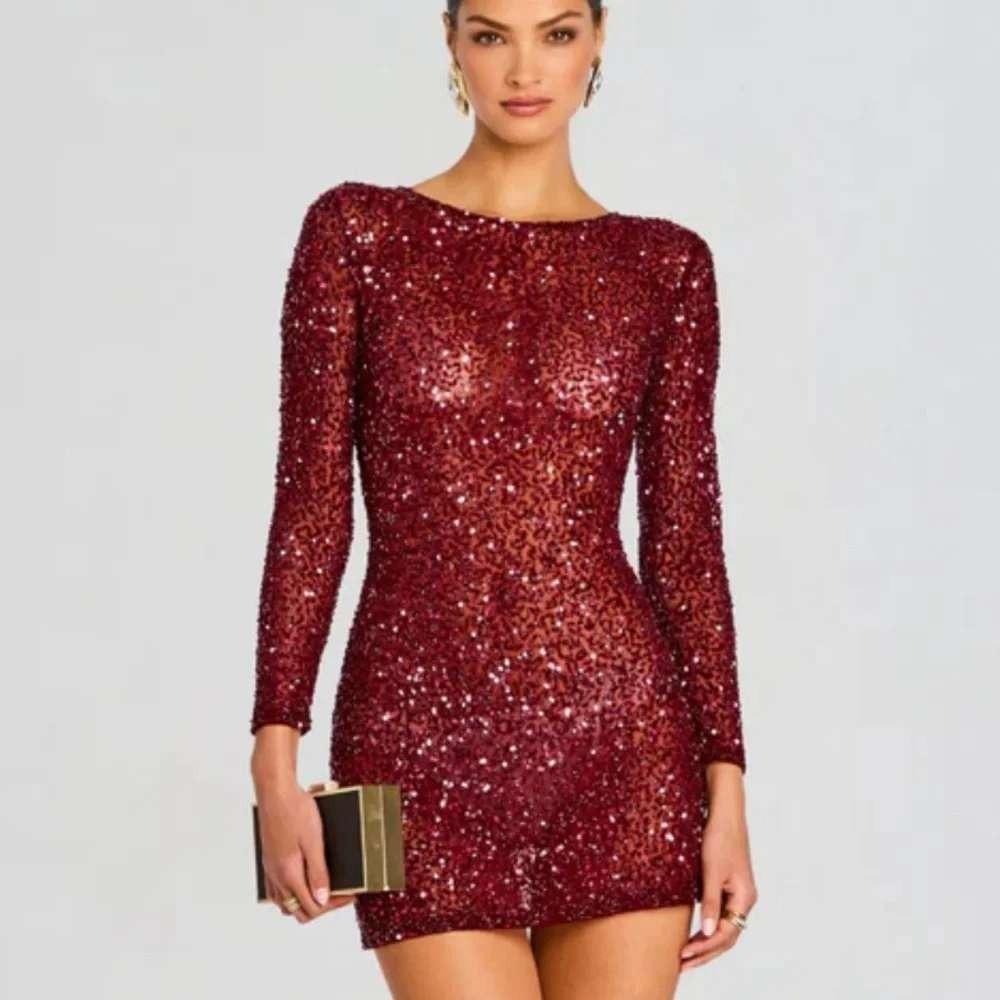 Retrofête Emani Red Sequin Mini Dress Long Sleeve Bodycon Size S‎ NEW